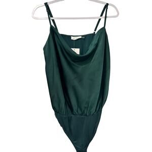 Heatherly Valentina Bodysuit NWT Satin Blouse Tank Y2K Boho Dark Green SZ LG